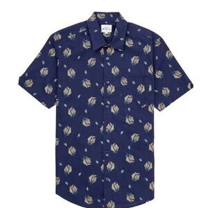 Ben Sherman Small Short Sleeve Digital Floral Print Shirt - Maritime Blue